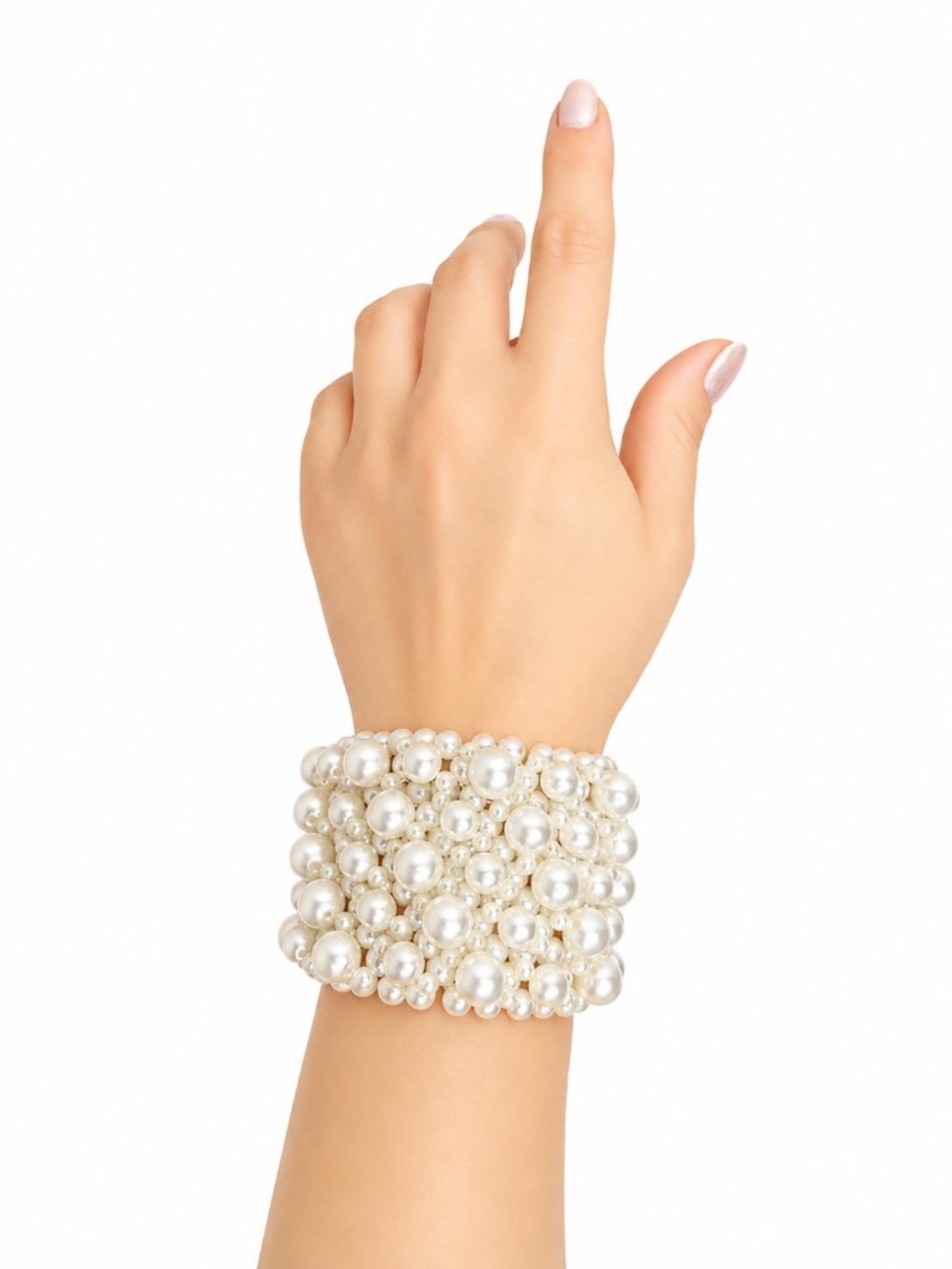 Pearl Cuff Bracelet Chunky Pearl Bracelet Wide Beaded Statement Bridal Stretch